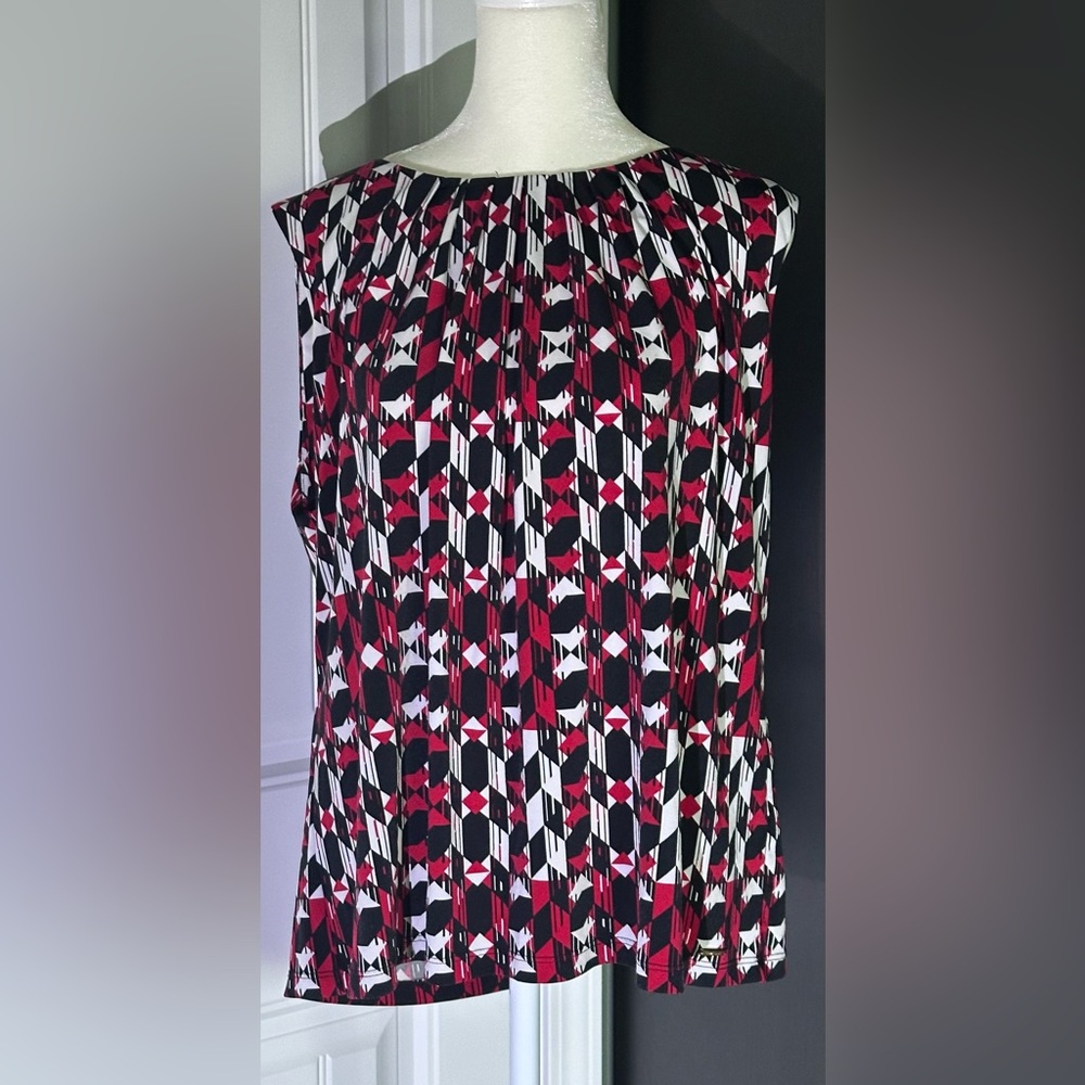 Calvin Klein Black White Red Geometric Sleeveless Blouse